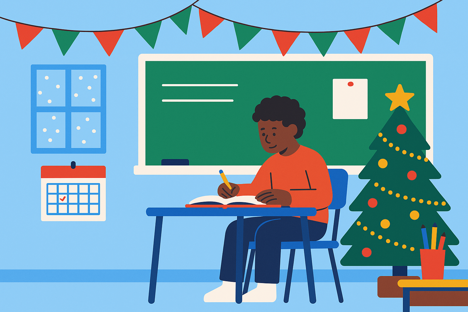 Student stays focused in class during the holiday season.