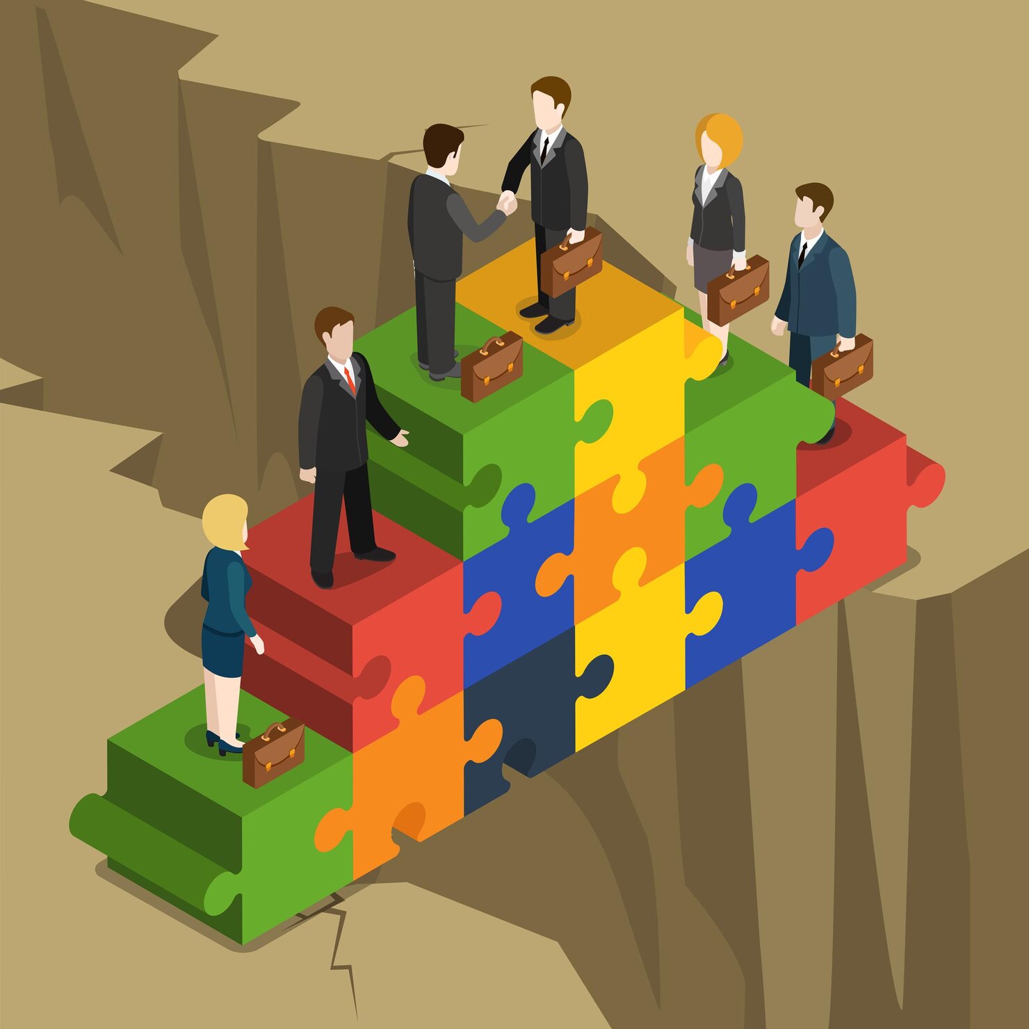 Business partnership solutions flat isometric concept