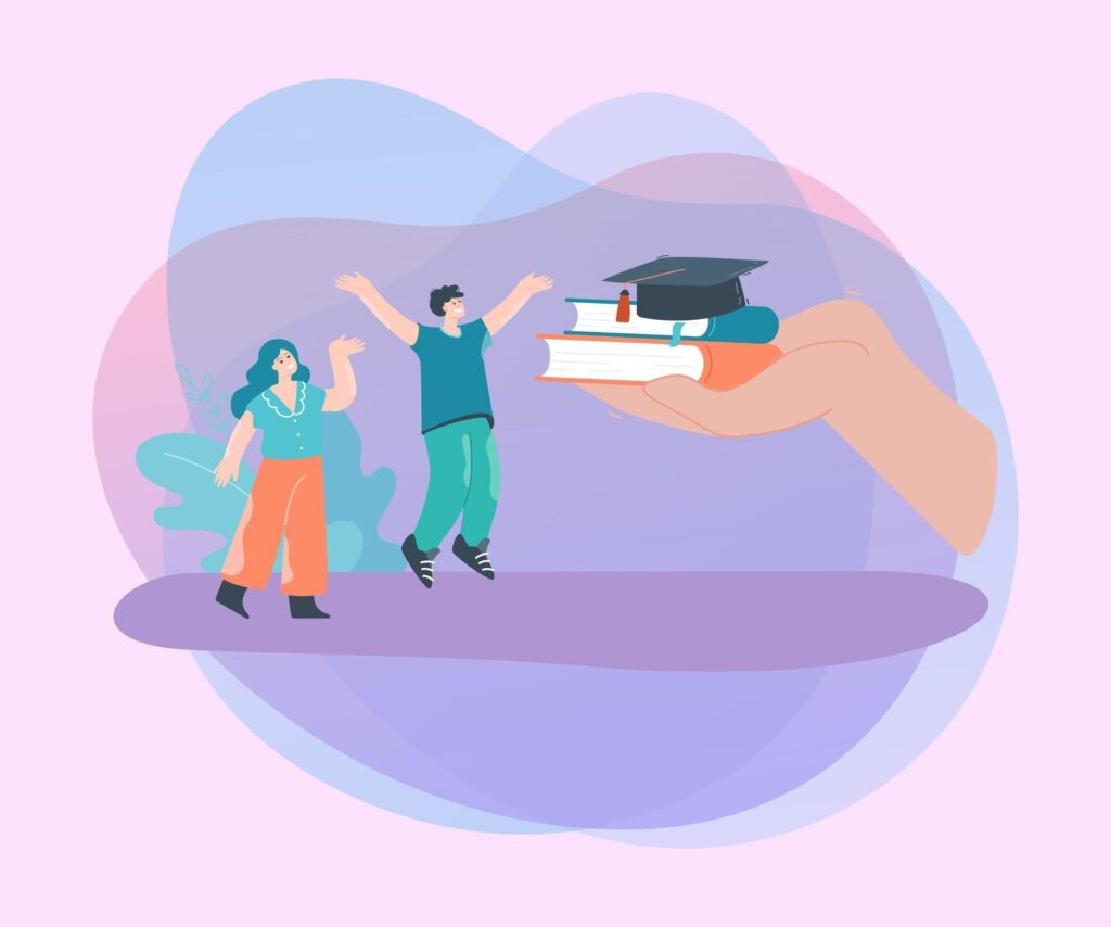 Huge hand giving books graduation